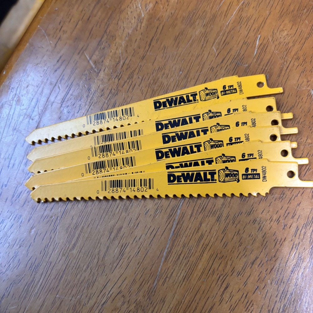 Dewalt DW4802 6 TPI Bi-Metal Reciprocating Saw Blades for Wood Lot of 6 Yellow